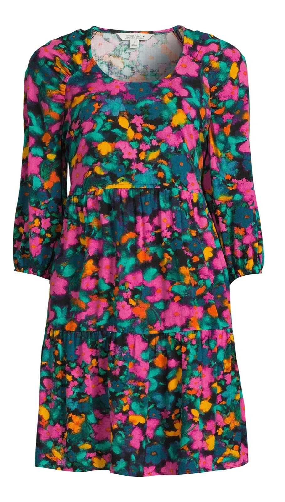 The Pioneer Woman Womens Dress Size XXL Black Cross Hatch Floral Raglan Sleeve