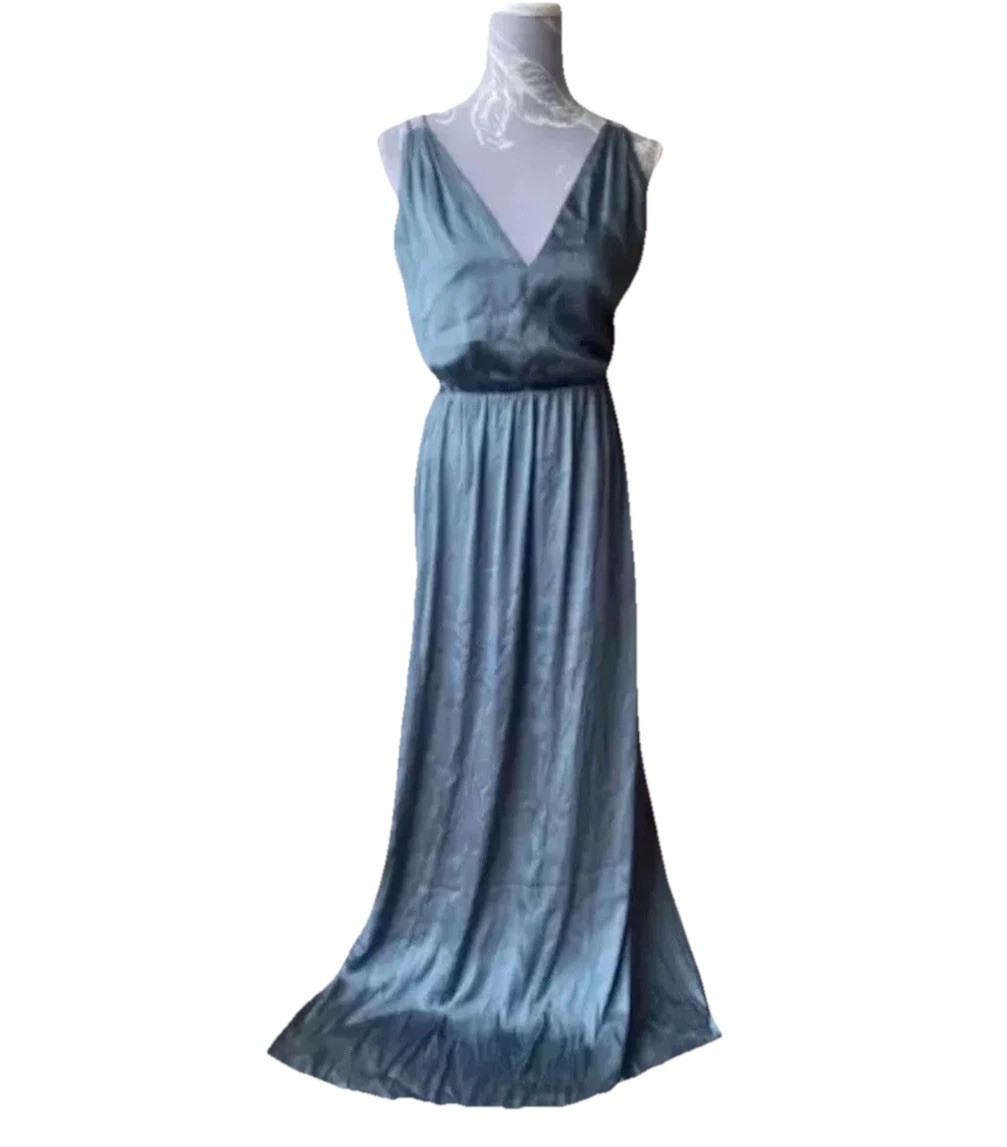 H & M Green Grey Satin Strappy Sleeveless Long Maxi Dress Size 8 BNWT Elegant