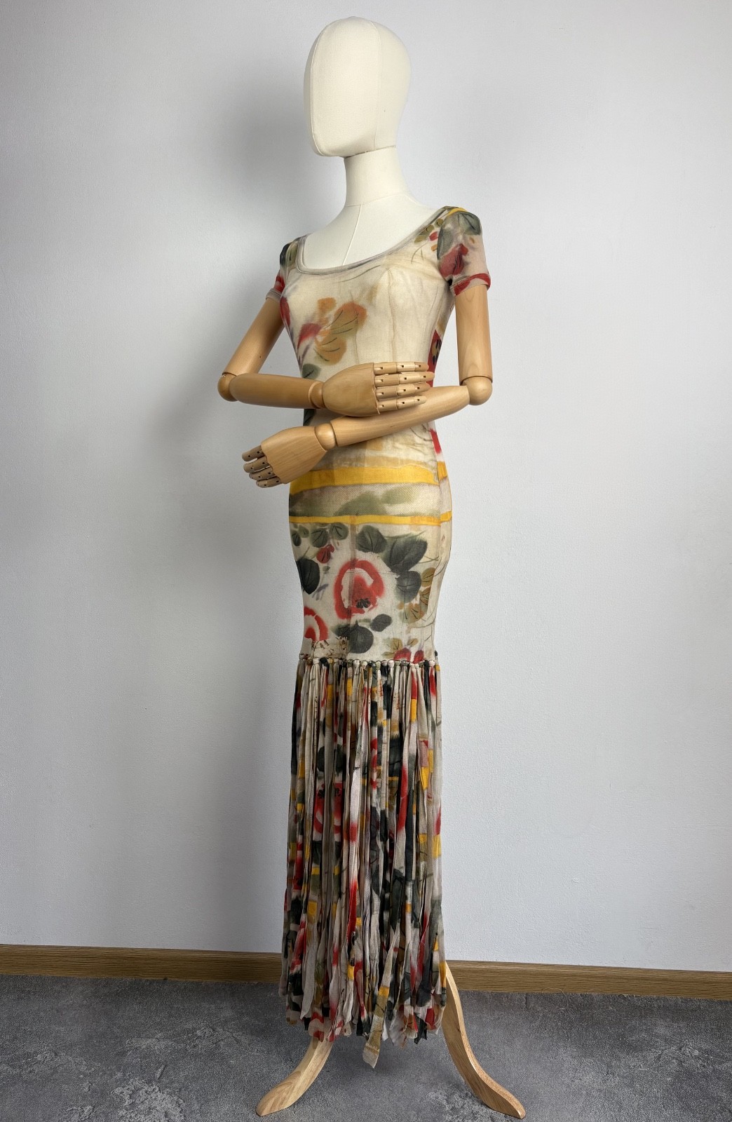 Vintage 90’s Jean Paul Gaultier Soleil Mesh Floral Maxi Dress Size S JPG