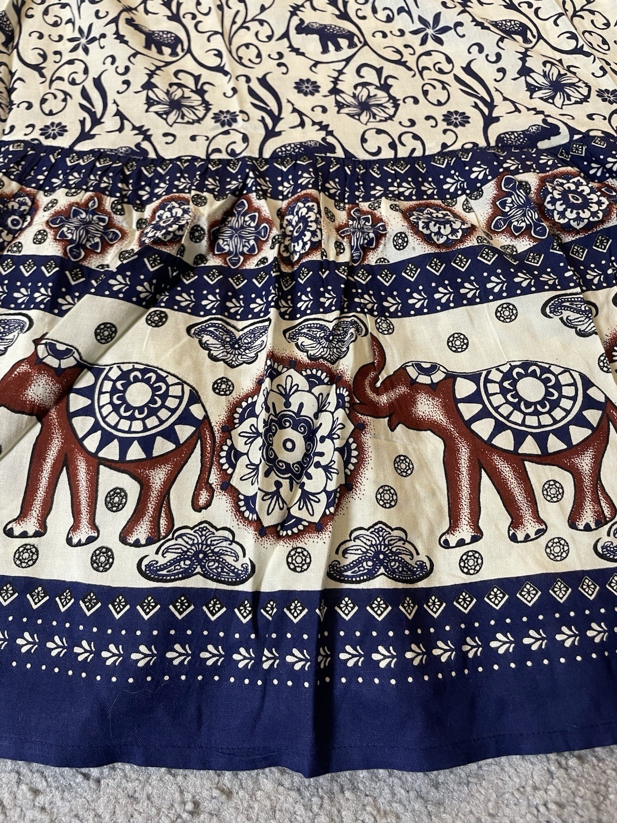 True Destiny Floral Ethnic Mini Dress Sz L Cold Shoulder Elephant Blue Classic
