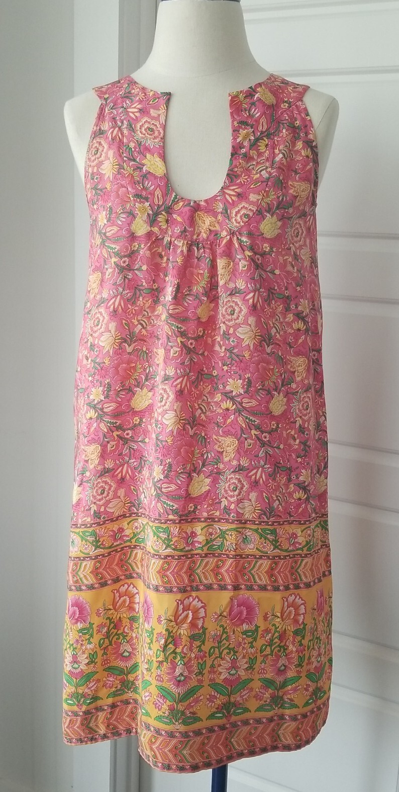 Calypso Christiane Celle 100% Silk Dress Pink Floral U Neck Extra Small XS