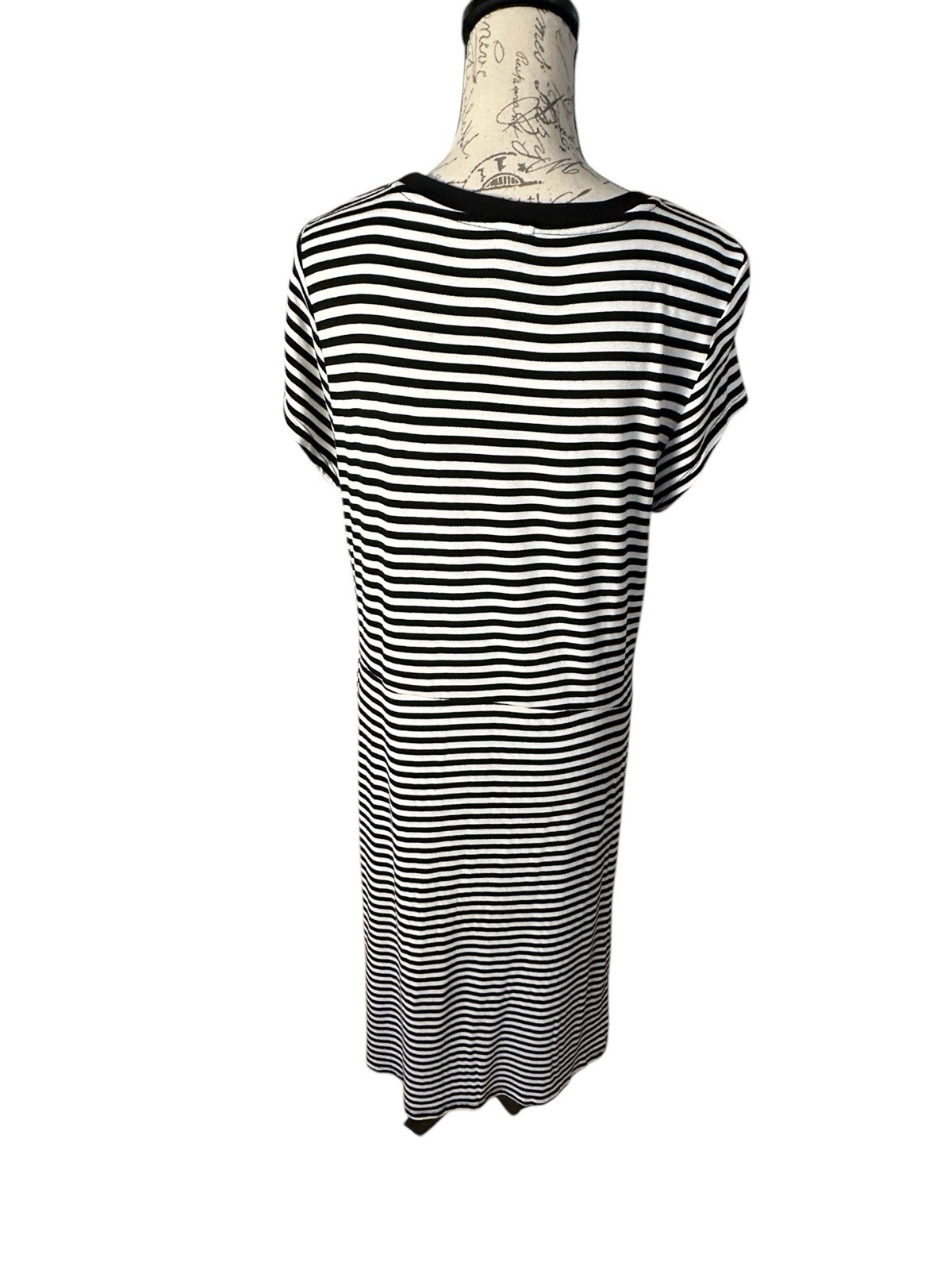 Cable & Gauge Black White Tie Waist Cap Sleeve Pullover Shift Dress Size XL