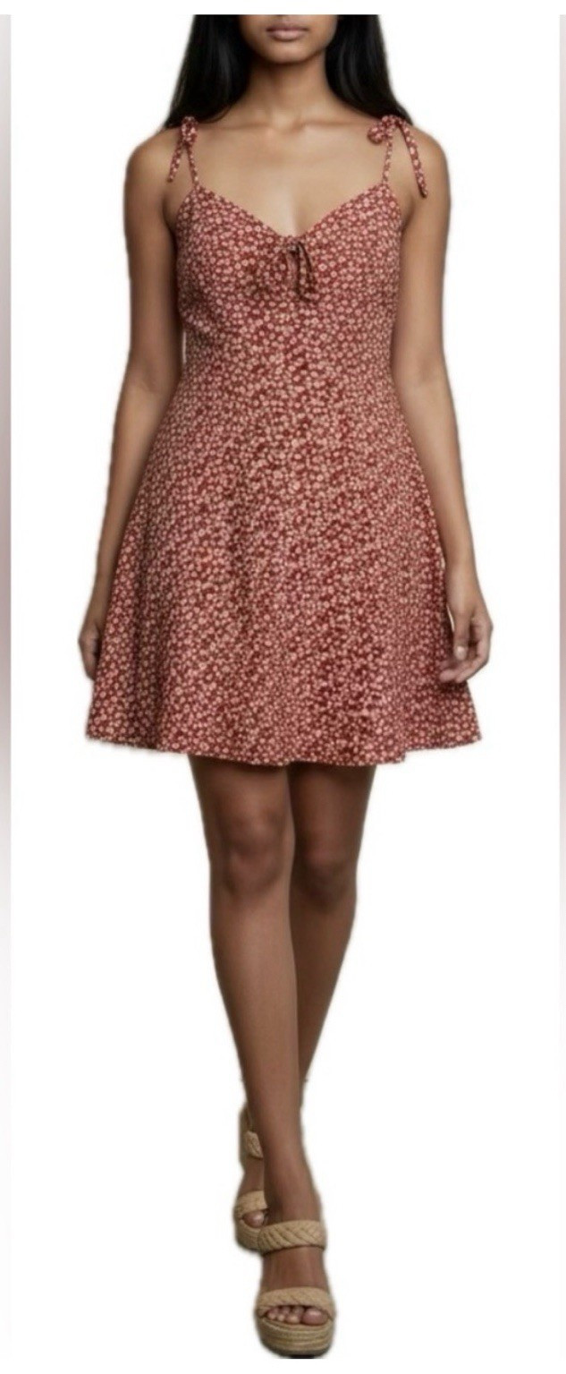 Lottie Moss Women’s M Brown White Floral V-Neck Strappy Mini A-Line Lined