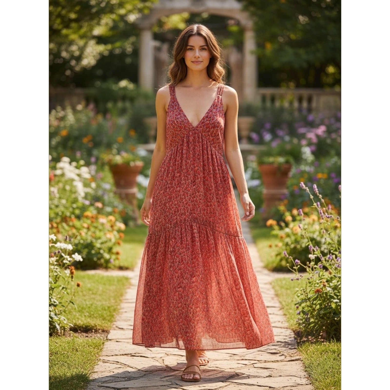 Joie Tea Rose Pink Red Abstract Print Cotton Swing Dress Size Medium