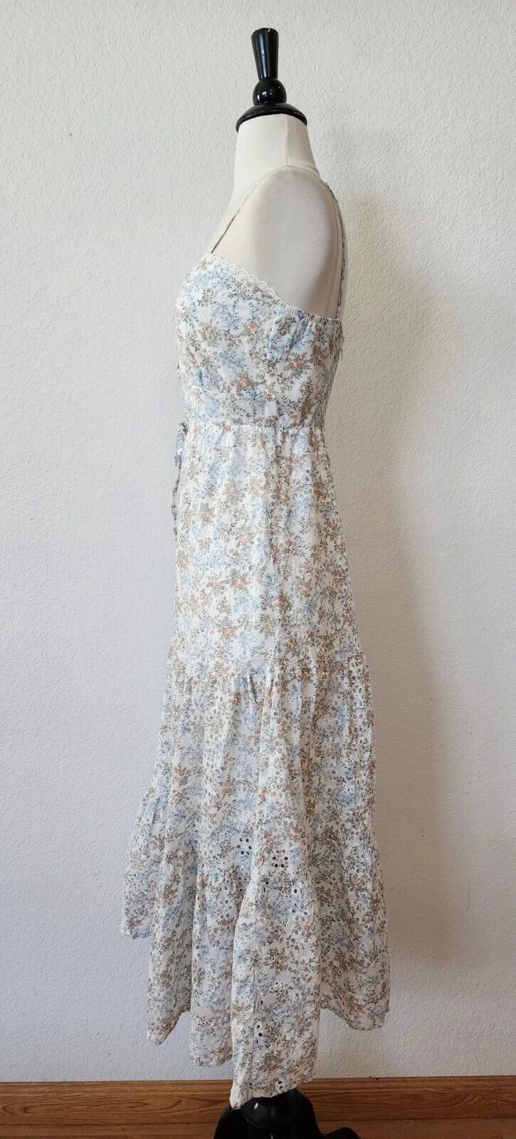 New Anthro Midi Dress Size Large XL White Floral Eyelet Coquette Cottage Bow