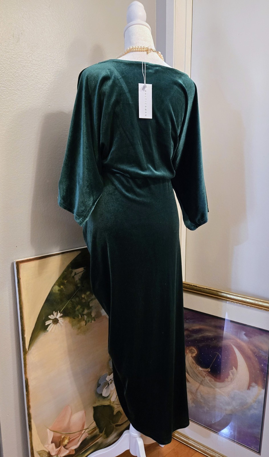 Baltic Born NWT Derp Green Brendyn Ruched Velvet Midi Dress in Emerald Size XL