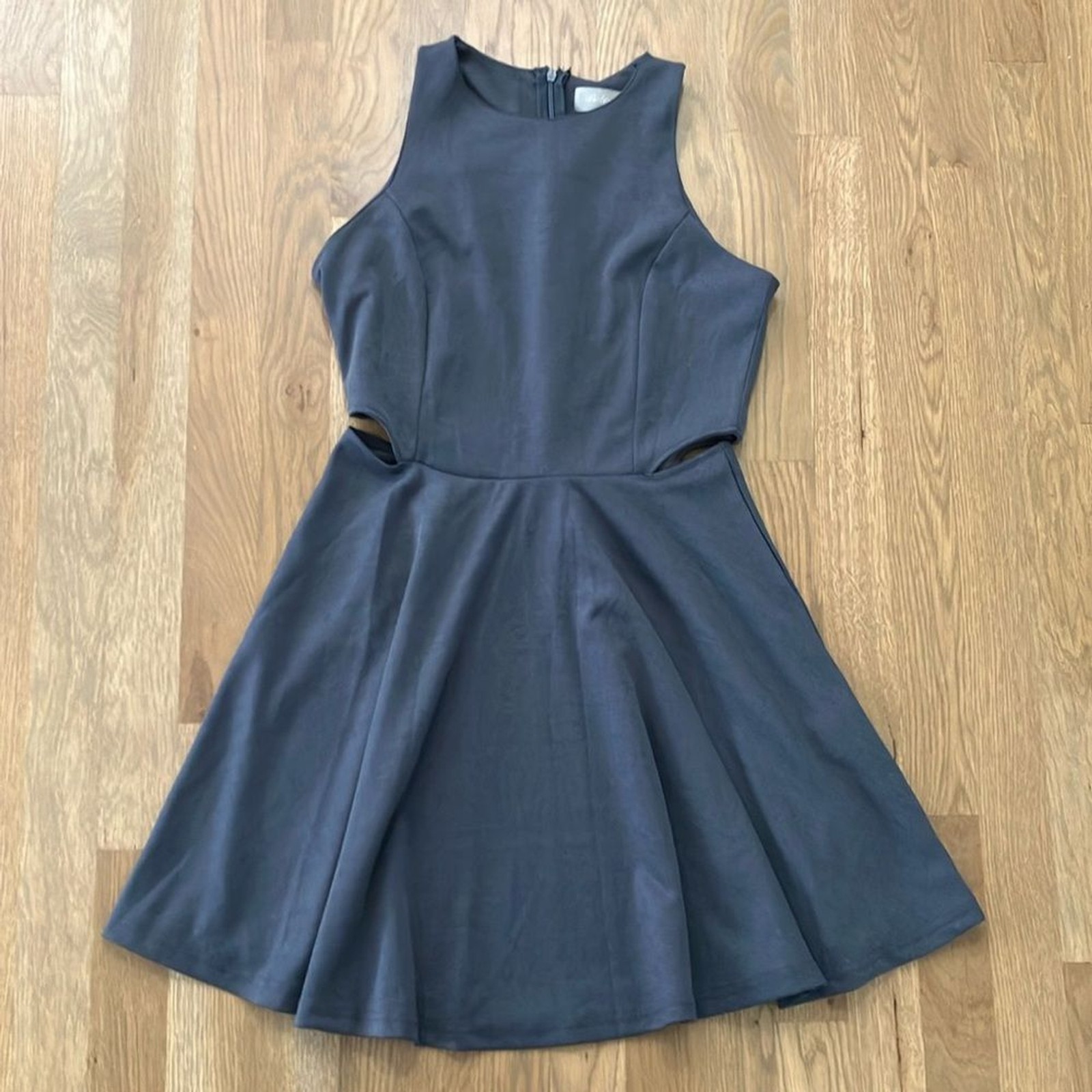 Belongsci Women’s Dark Gray Sleeveless A-Line Cutout Sides Mini Dress