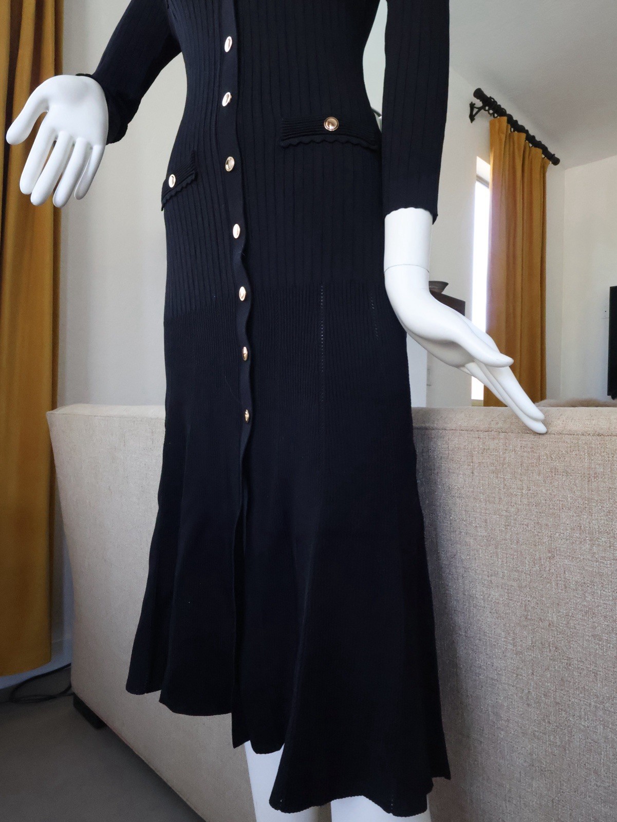 Irregular Sandro Black Knit Midi Dress Small/US2