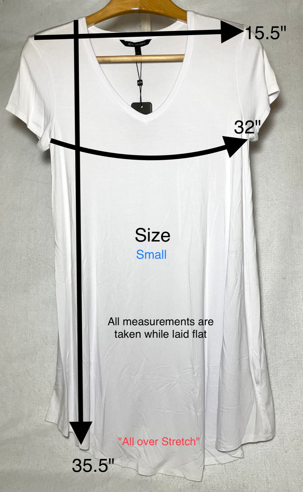 A|X Armani Exchange Womens Mini Dress Short Sleeve V-neck White Soft Stretch NWT