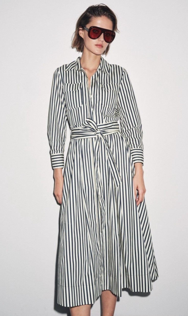 ZARA NEW WOMAN FW25 ZW COLLECTION STRIPED SHIRT DRESS Ecru / Blue SIZE M