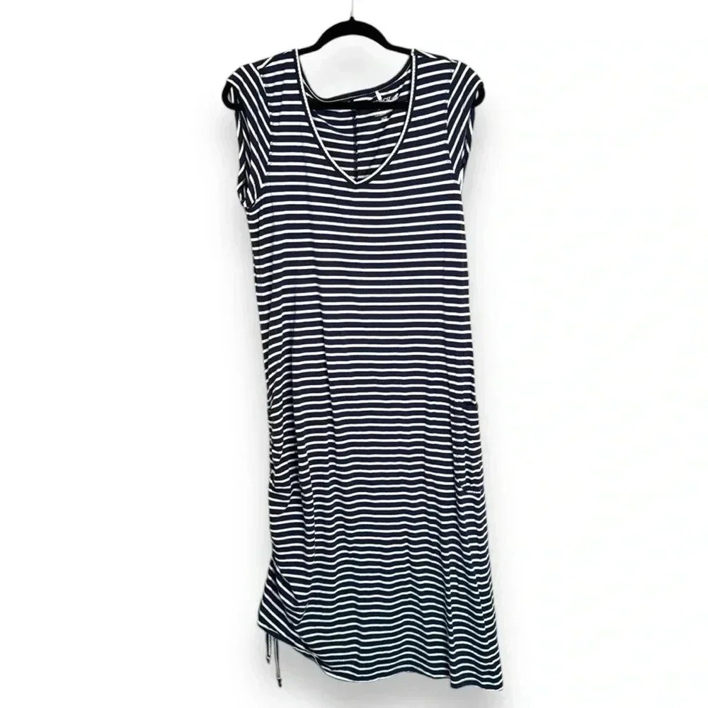 Toad&Co Muse Maxi Dress Navy and White Stripes Size Large Nautical Outdoor
