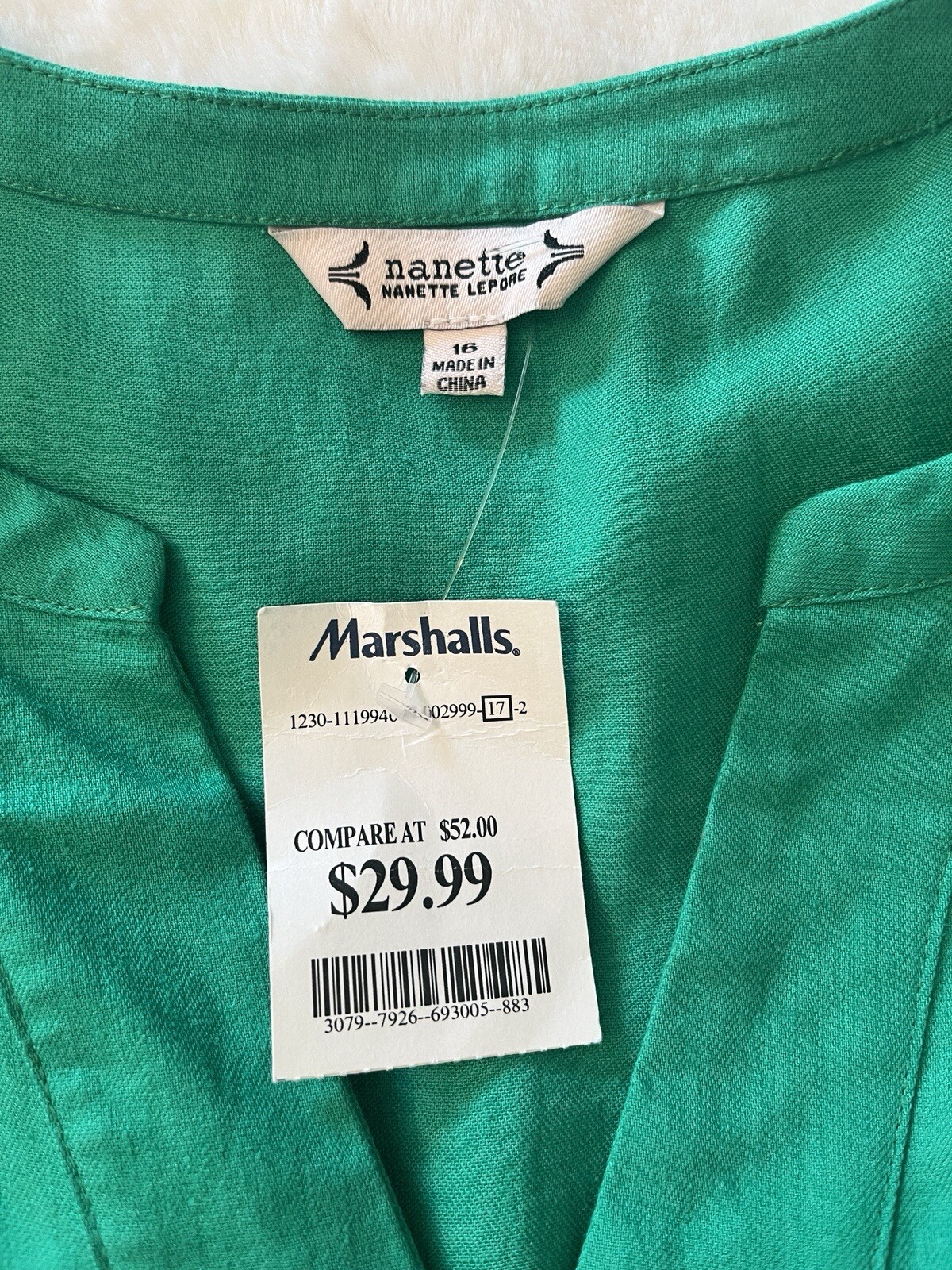 New! Nanette Lapore Linen Blend Dress 3/4 Sleeve Green Size 16 NWT