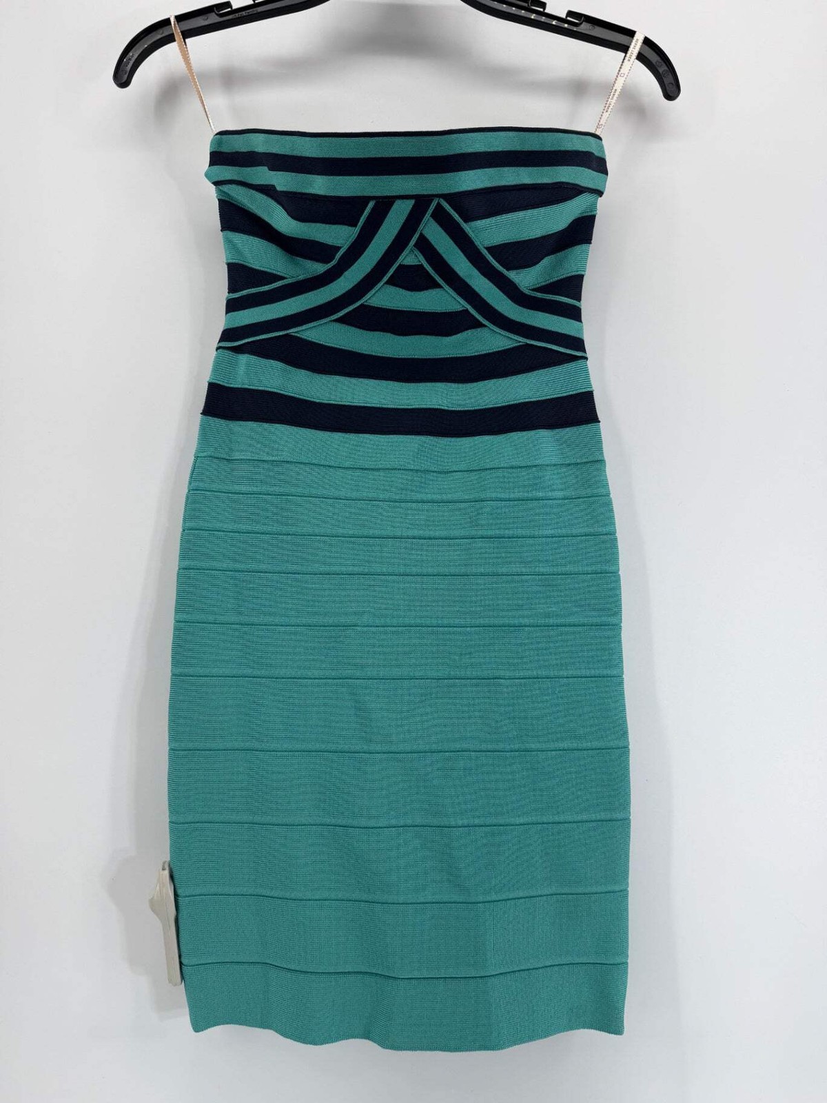 Herve Leger XS Strapless Bandage Mini Dress Blue Turquoise Bodycon