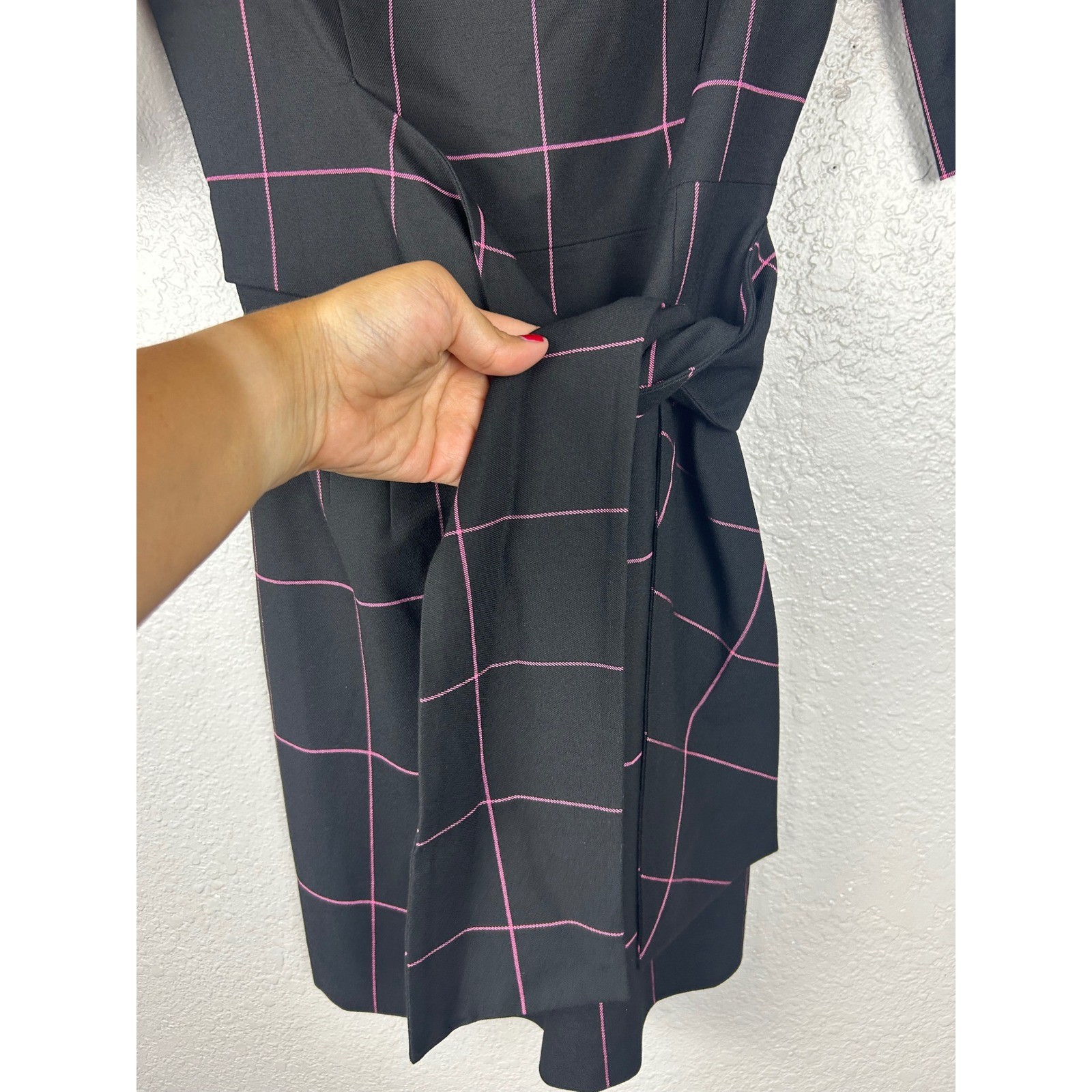 Alice + Olivia Black Pink Windowpane Tie Waist Virgil Mini Dress Size 2 NWT