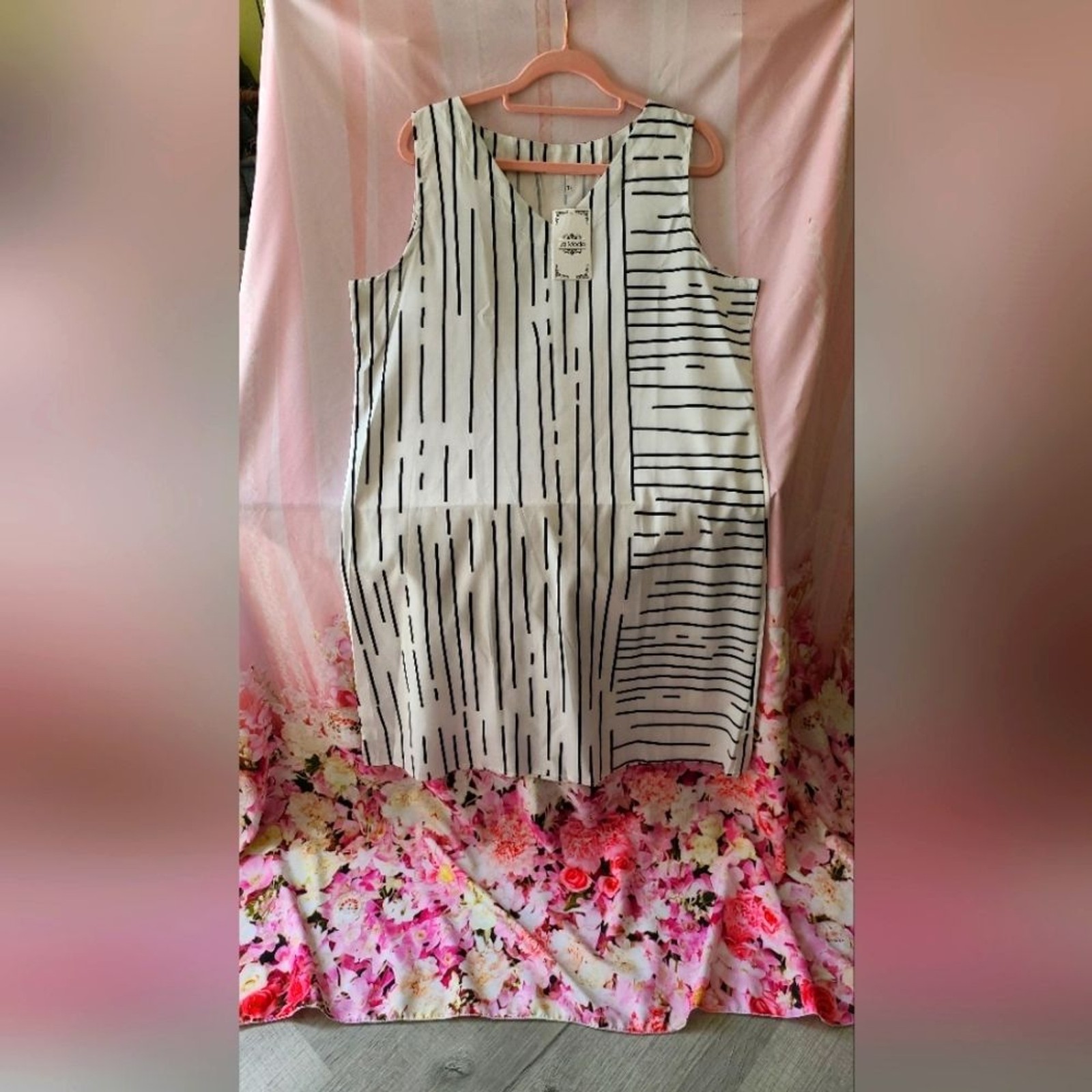 New white Women Dress V Neck Stripe PrintBeachCasual Loose Dress