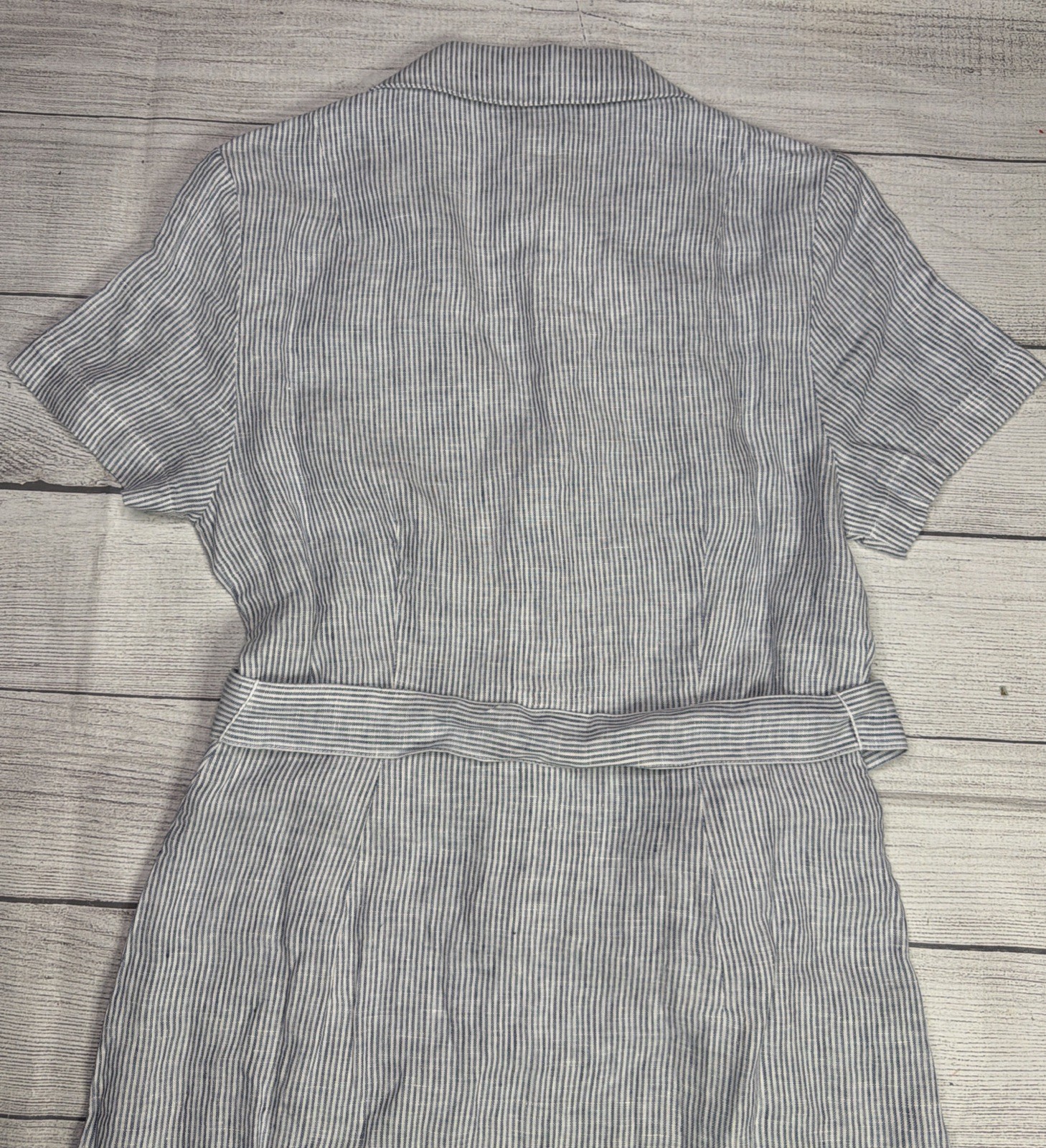 Quince 100% European Linen Button Front Dress Women’s XS Blue Pinstripe Pockets
