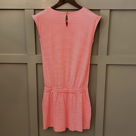 Vince Striped Dress Red White Tie Waist Pockets Pima Cotton Modal Size XL