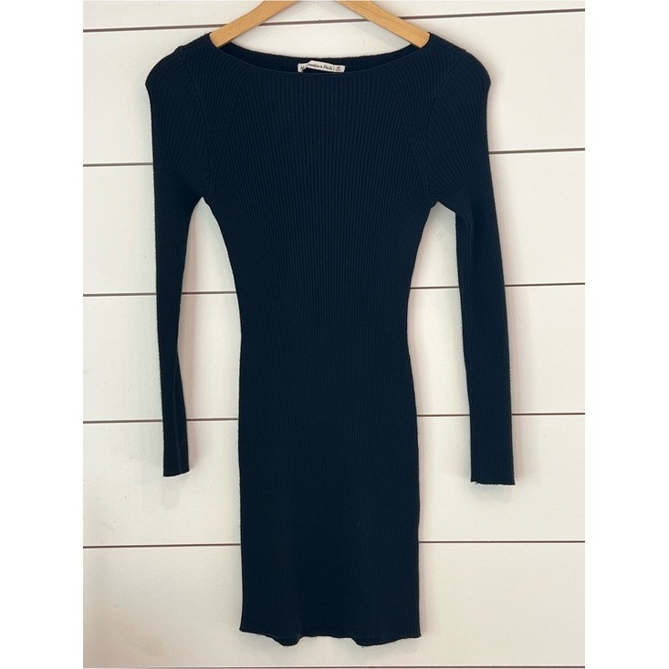 Abercrombie & Fitch minimalist bodycon Black Ribbed Long Sleeve Dress