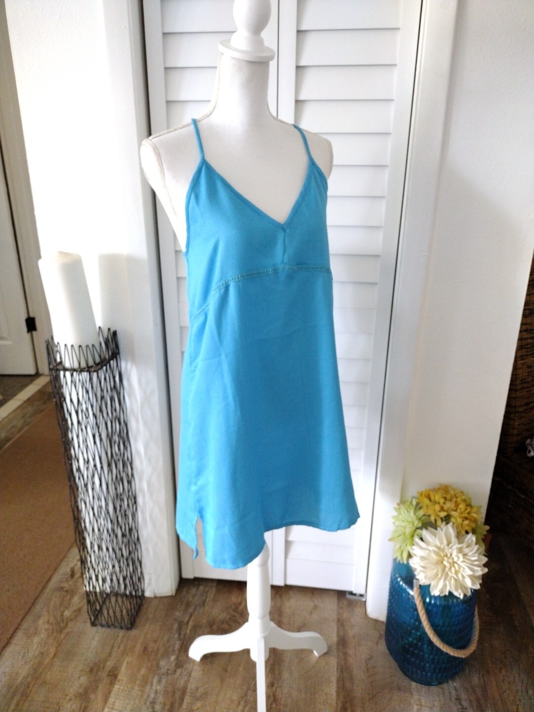 Laundry Shelli Segal blue adjustable spaghetti strap lightweight mini dress Sz L
