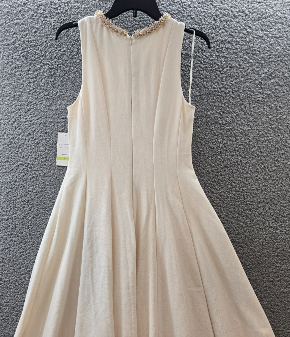 Taylor Embellished Fit & Flare Dress Women’s 4 Ecru Sleeveless Back Zip Closure