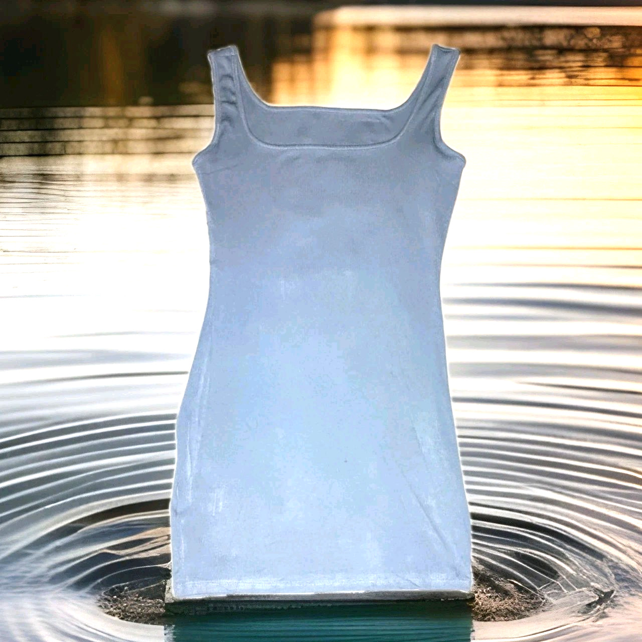 Women’s Square Neck Blue Size Small Mini Dress Ribbed Bodycon Tank Dress Soft