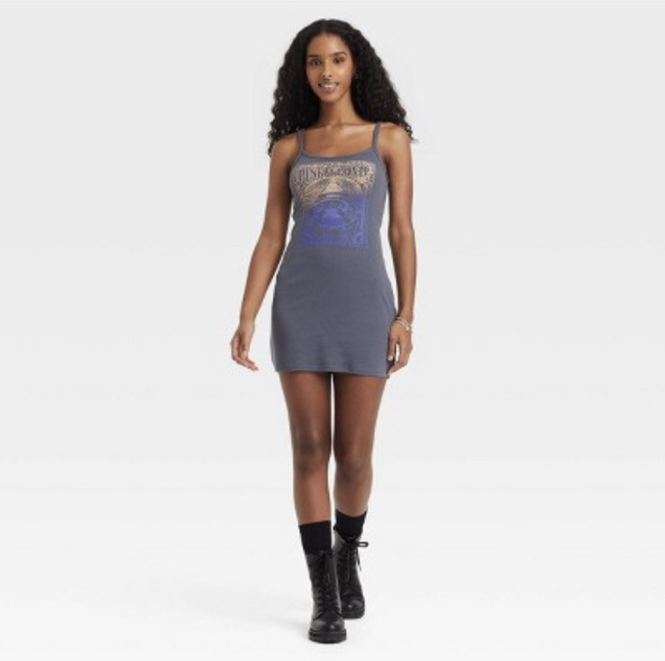 Pink Floyd Gray Pink Floyd Graphic Scoopneck Sleeveless Bodycon Mini Dress, XXL
