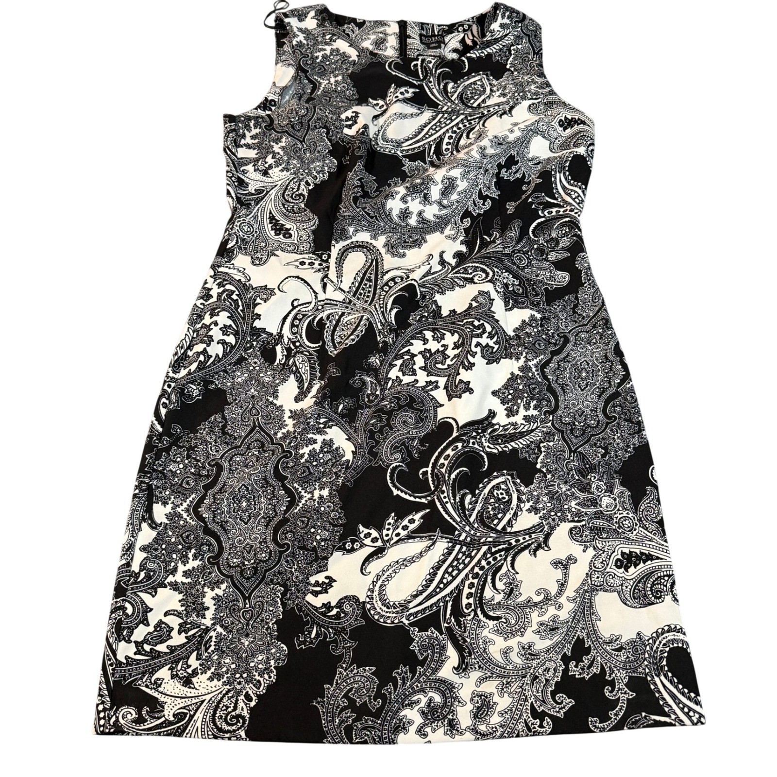 Soho Apparel Ltd Womens Black White Paisley Sleeveless Shift Dress Size 14
