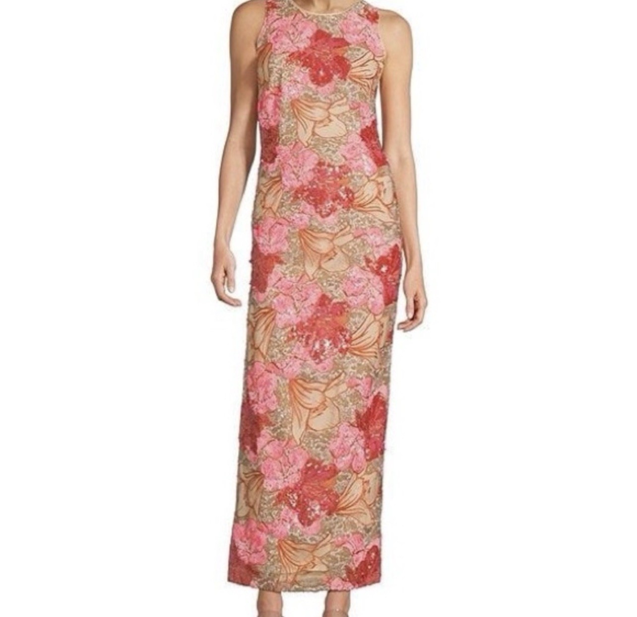 Muse by Marchesa Pink Floral Sequin Embroidered Mesh Long Dress 8 worn once