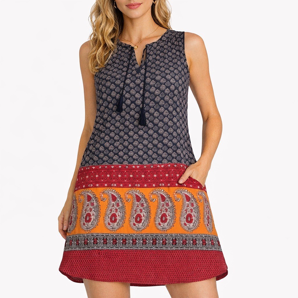 Beach Lunch Lounge Collection Women’s Blue Paisley Print Short Dress Size M