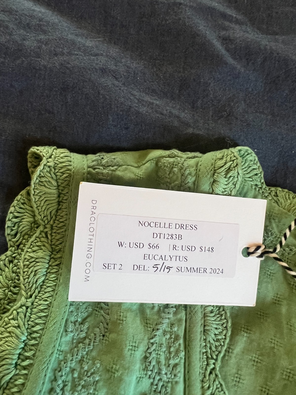 DRA Nocelle Dress Green Cotton Embroidered Midi Full Skirt NWT