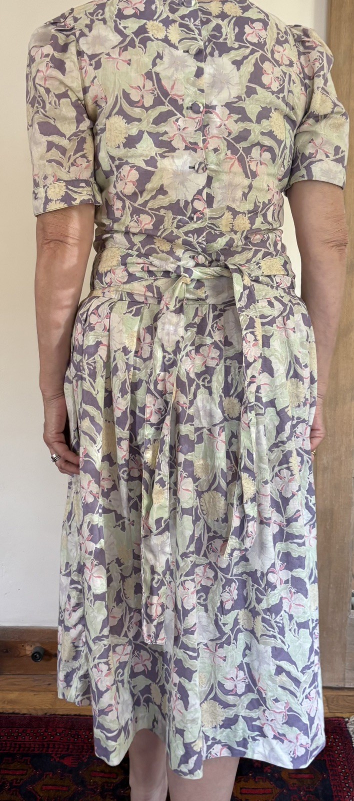 Vintage Laura Ashley Drop Waist Linen Blend Lilac Tea Dress Size 10 Lilac