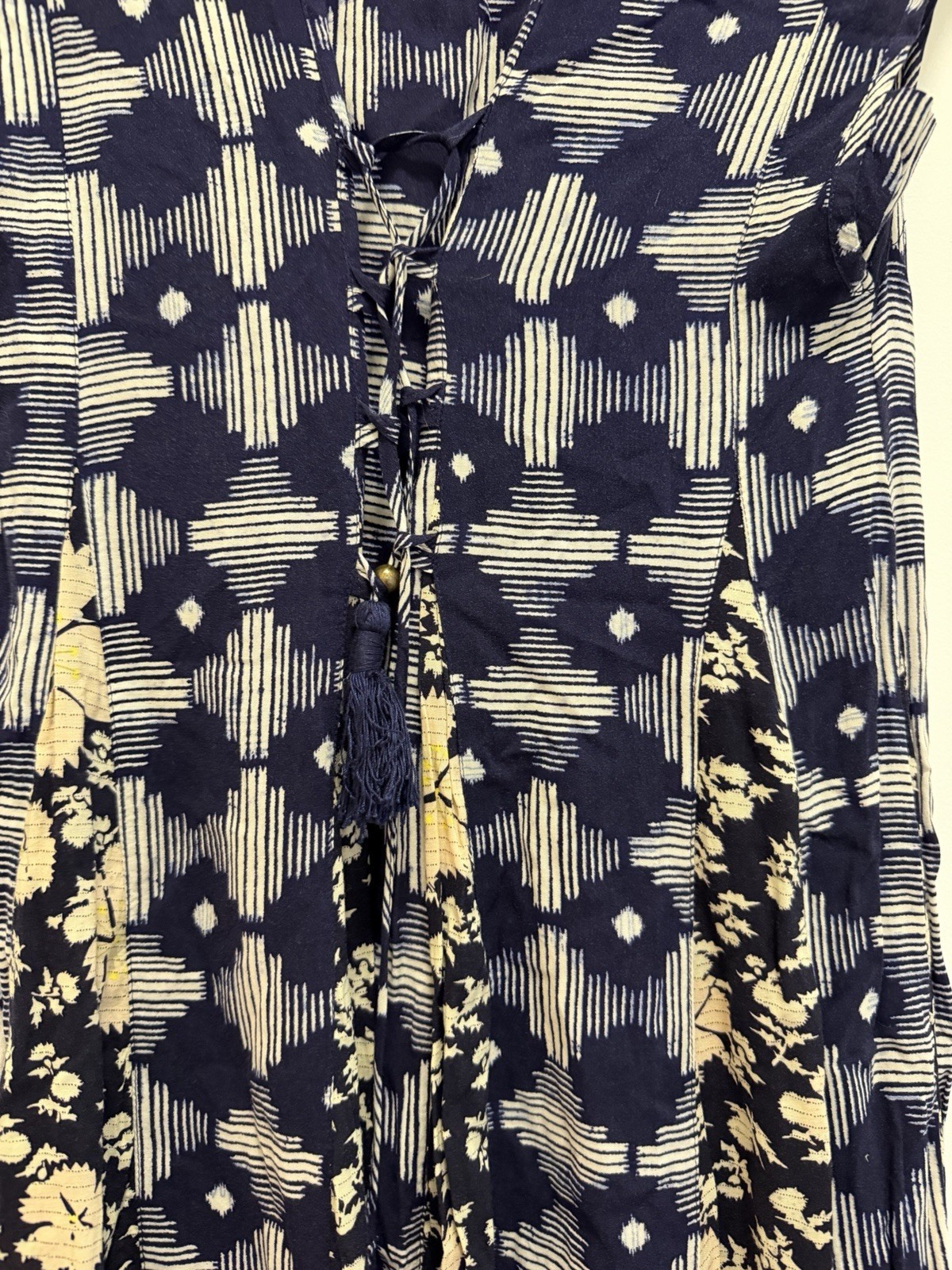 Maeve XS Navy Blue/White/Beige Floral Sleeveless Round Neck A-Line Dress