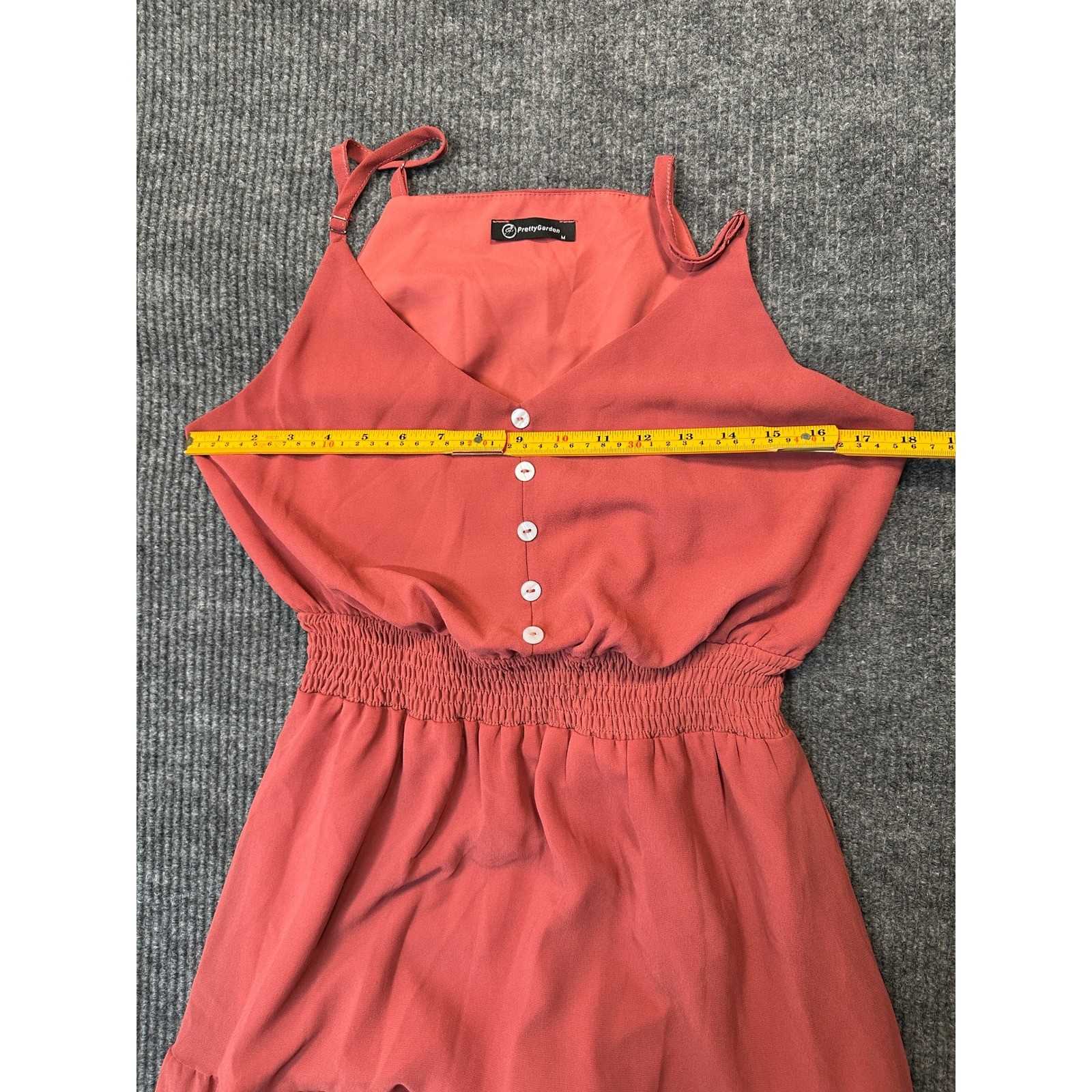 PrettyGarden Tiered Maxi Dress Medium Coral Pink Smocked Waist Chiffon