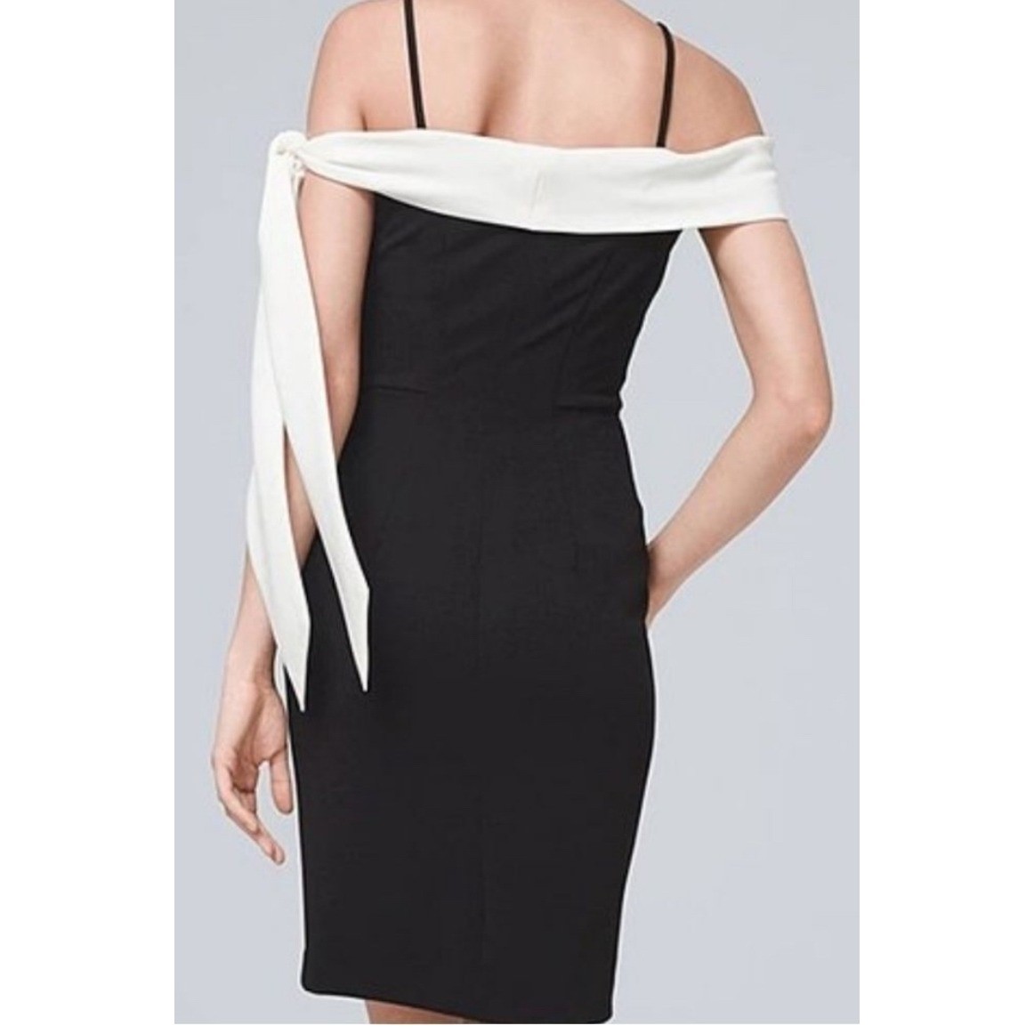 White House Black Market Black White Over the Shoulder Tie Bow Sheath Dress 12