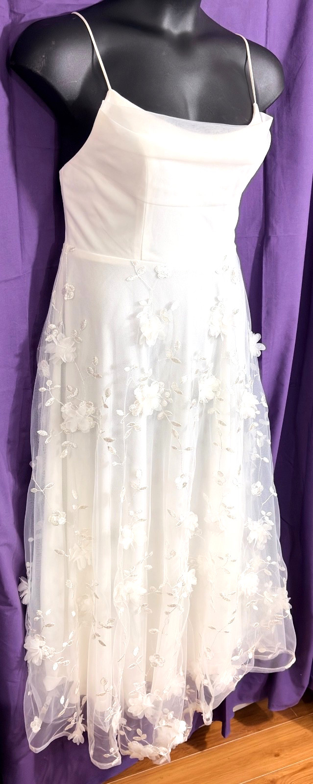 women’s Hello Molly dress size XL white sheer tulle overlay straps lining polyes
