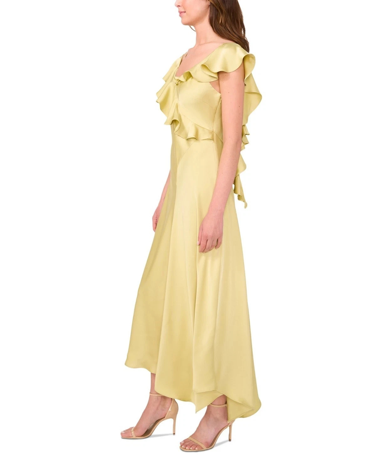 NWT! Parker Women’s Bridgette Ruffle Trim Asymmetric Hem Maxi Dress Pistachio 2
