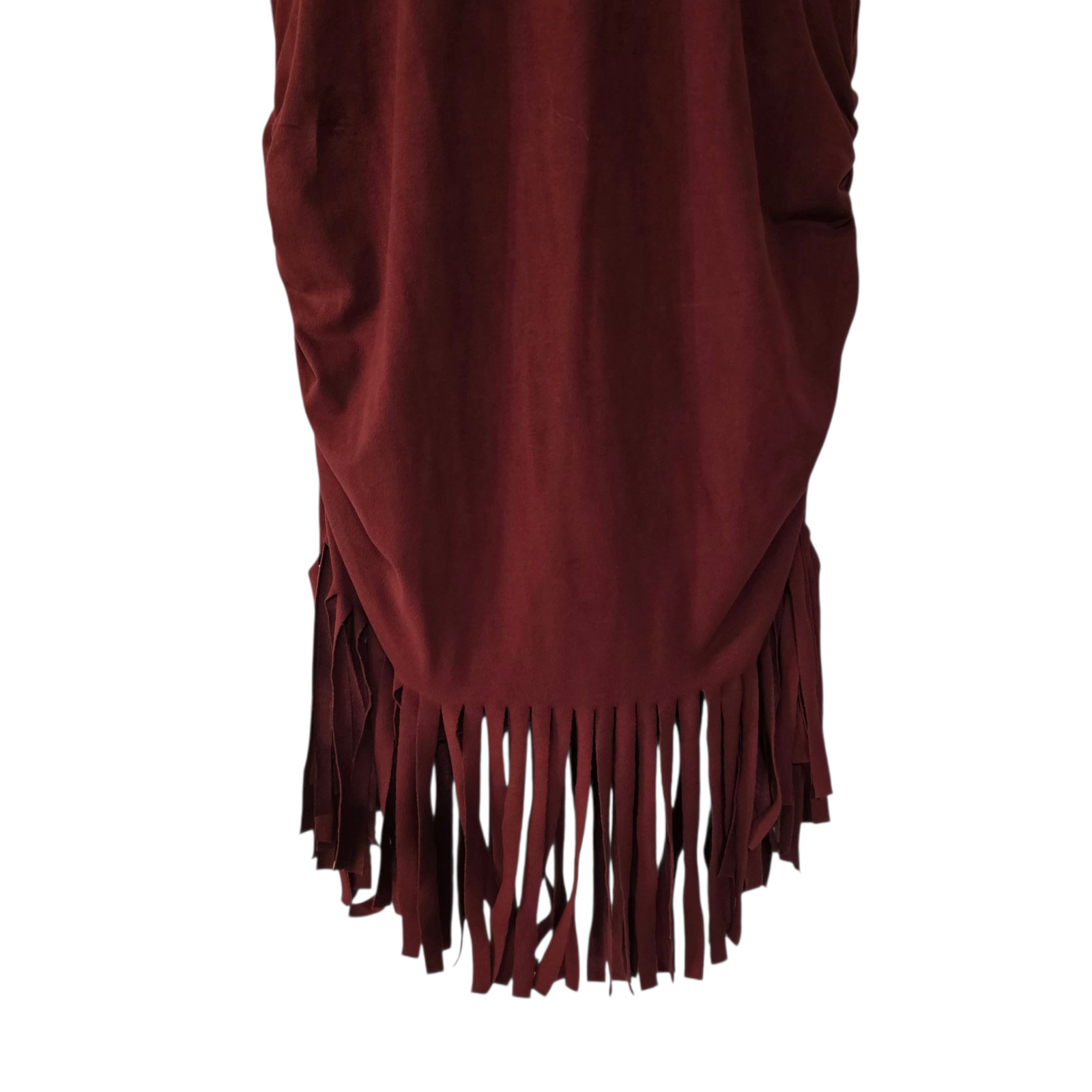 Gypy Rose Sheath Dress Womens Maroon Free Size Sleeveless V Neck Fringe Handmade