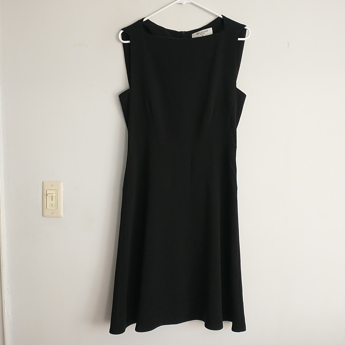 MM LaFleur The Cindy Square Boat Neck Tailored Dress 12 Black Classic Office