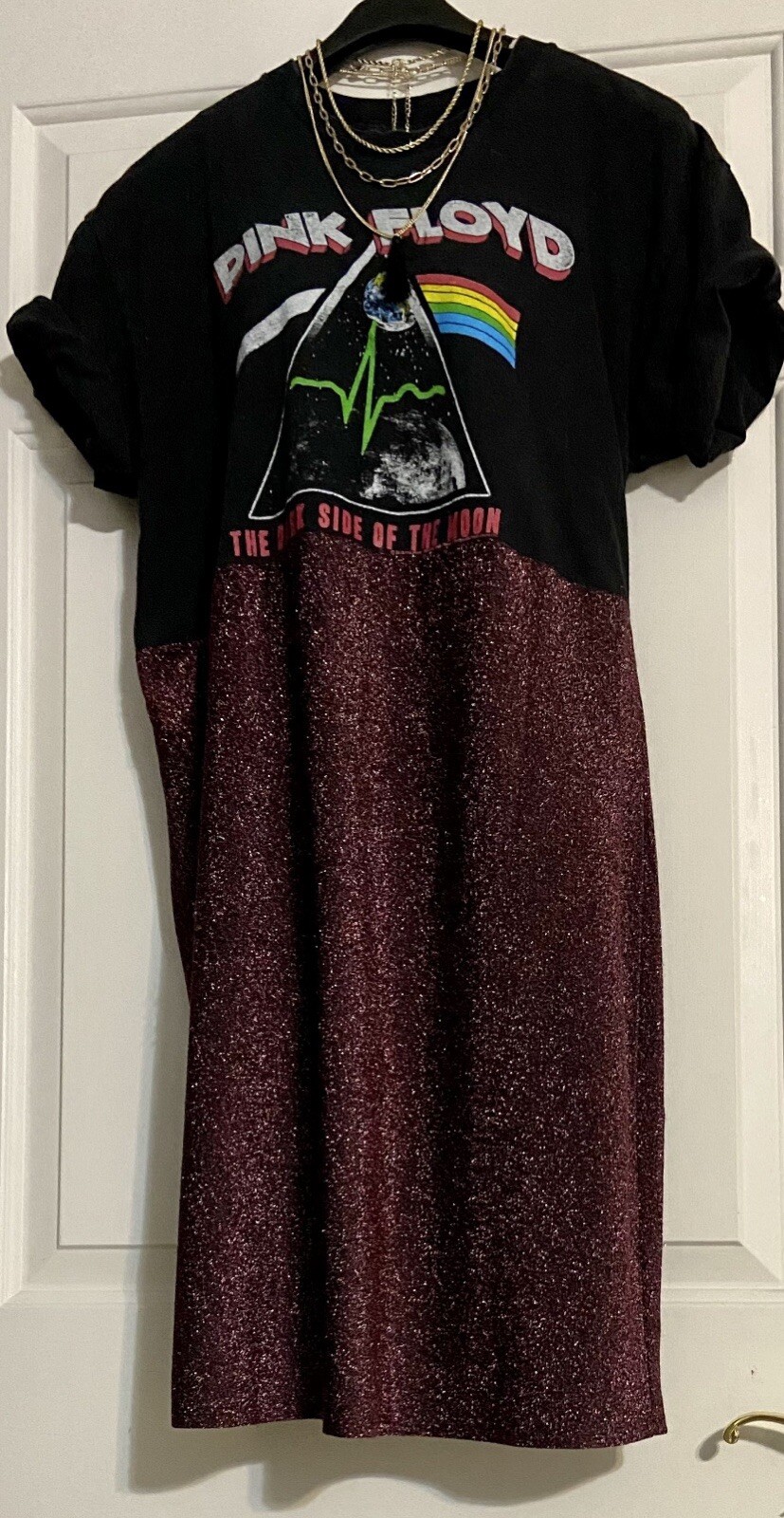 Pink Floyd Reworked OOAK Upcycled Vintage Band Tee Dress M L Medium Large Tshirt
