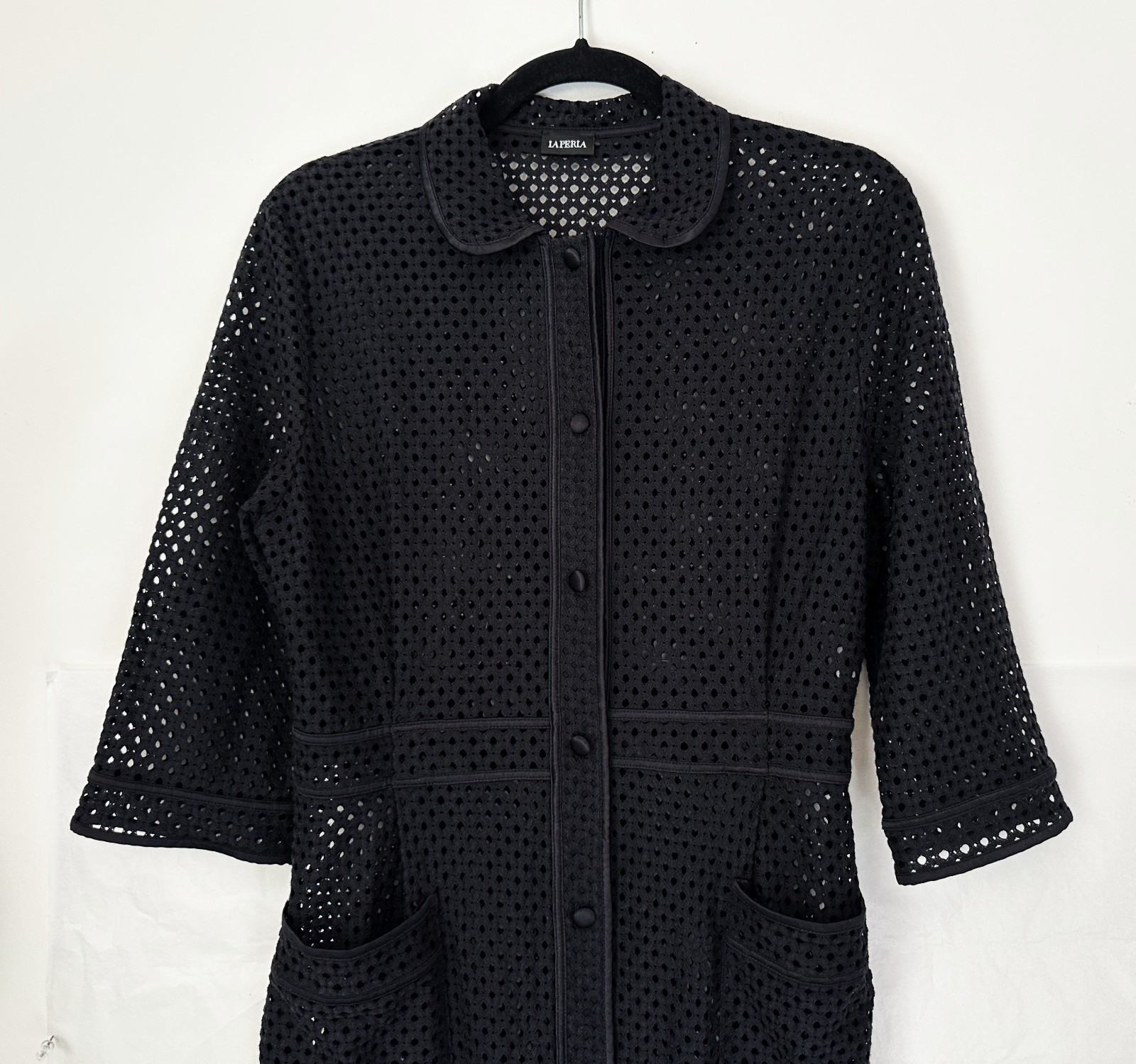 La Perla Eyelet Black Mesh Pockets Buttons Sleeve Dress/Jacket/Coat Summer XS/S
