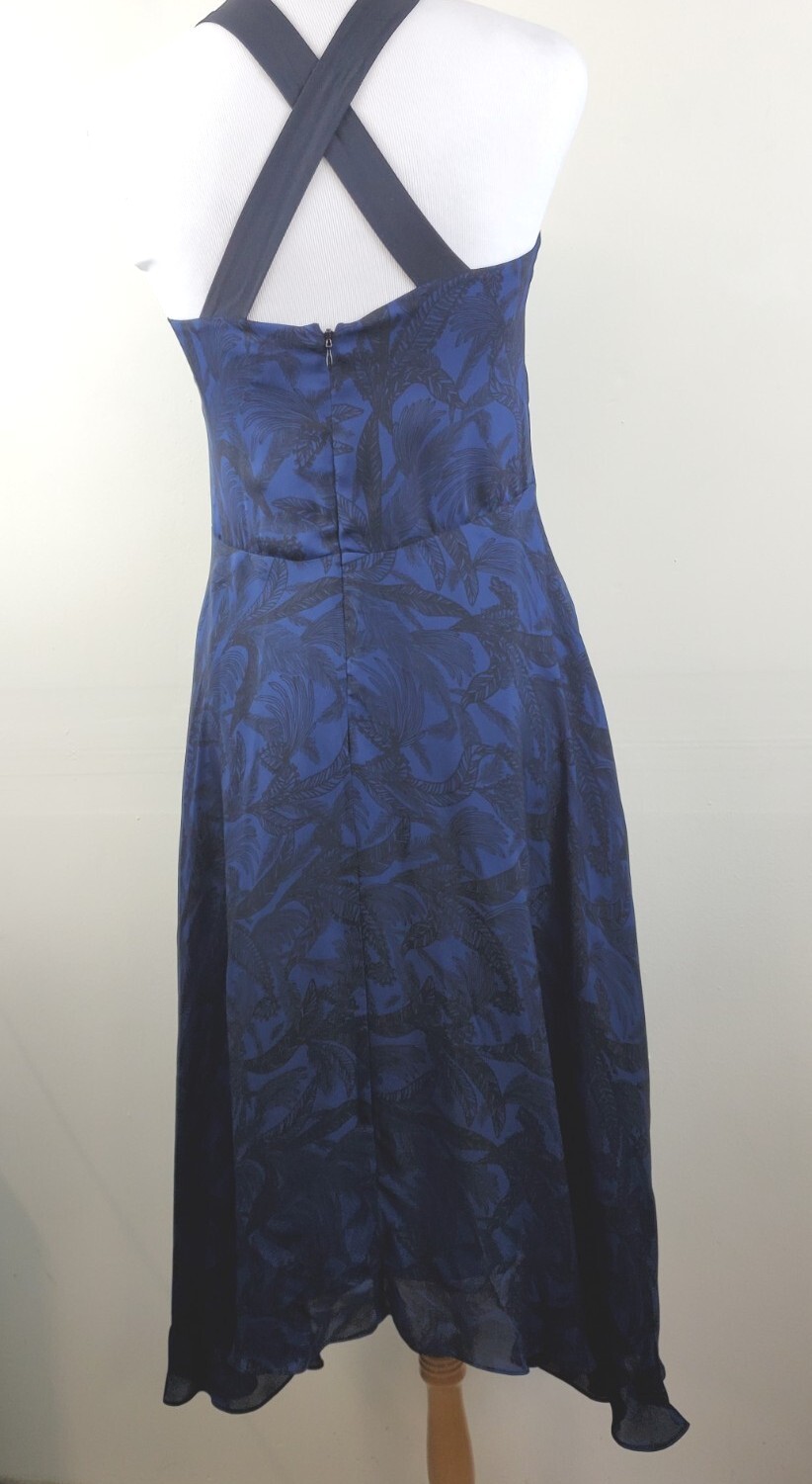Derek LAM Womens 0 Midi Dress 100% Silk Blue DESIGNER Criss Cross Straps XS