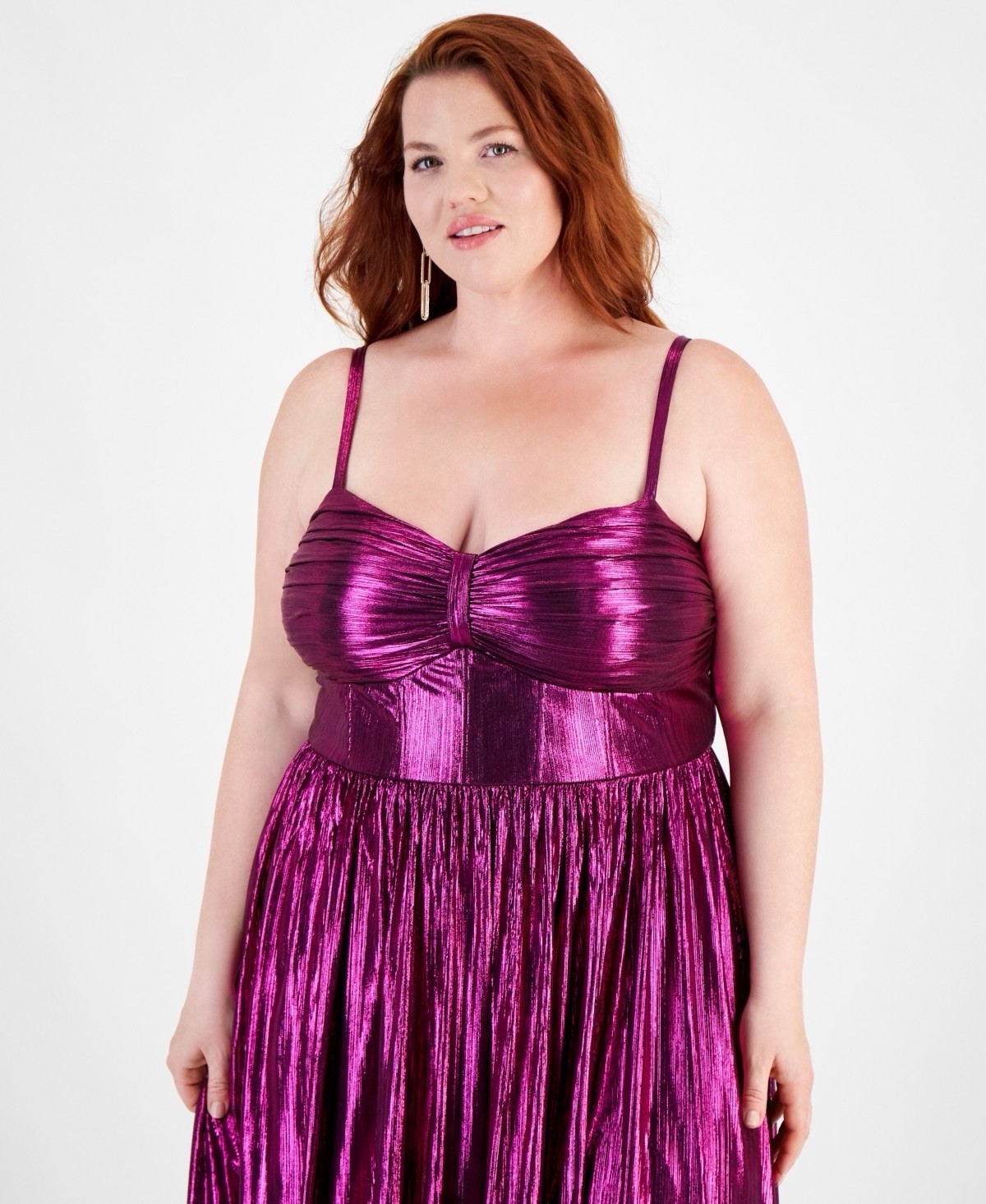 $119 City Studio Womens Purple Sweetheart-Neck Foil-Knit Gown Plus Size 18W