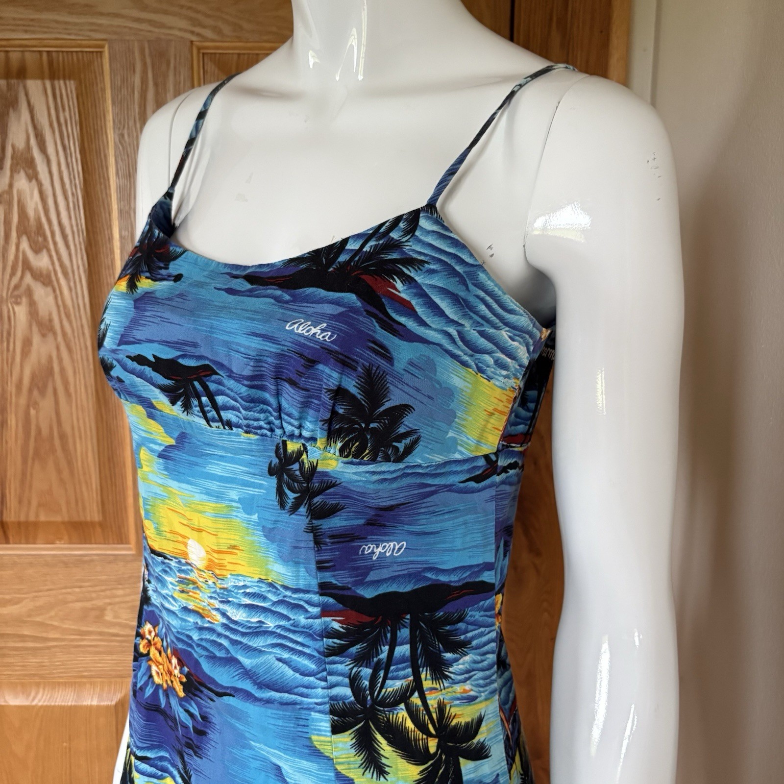 Royal Creations Style Hawaii Aloha Tropical Sunset Print Mini Dress Blue