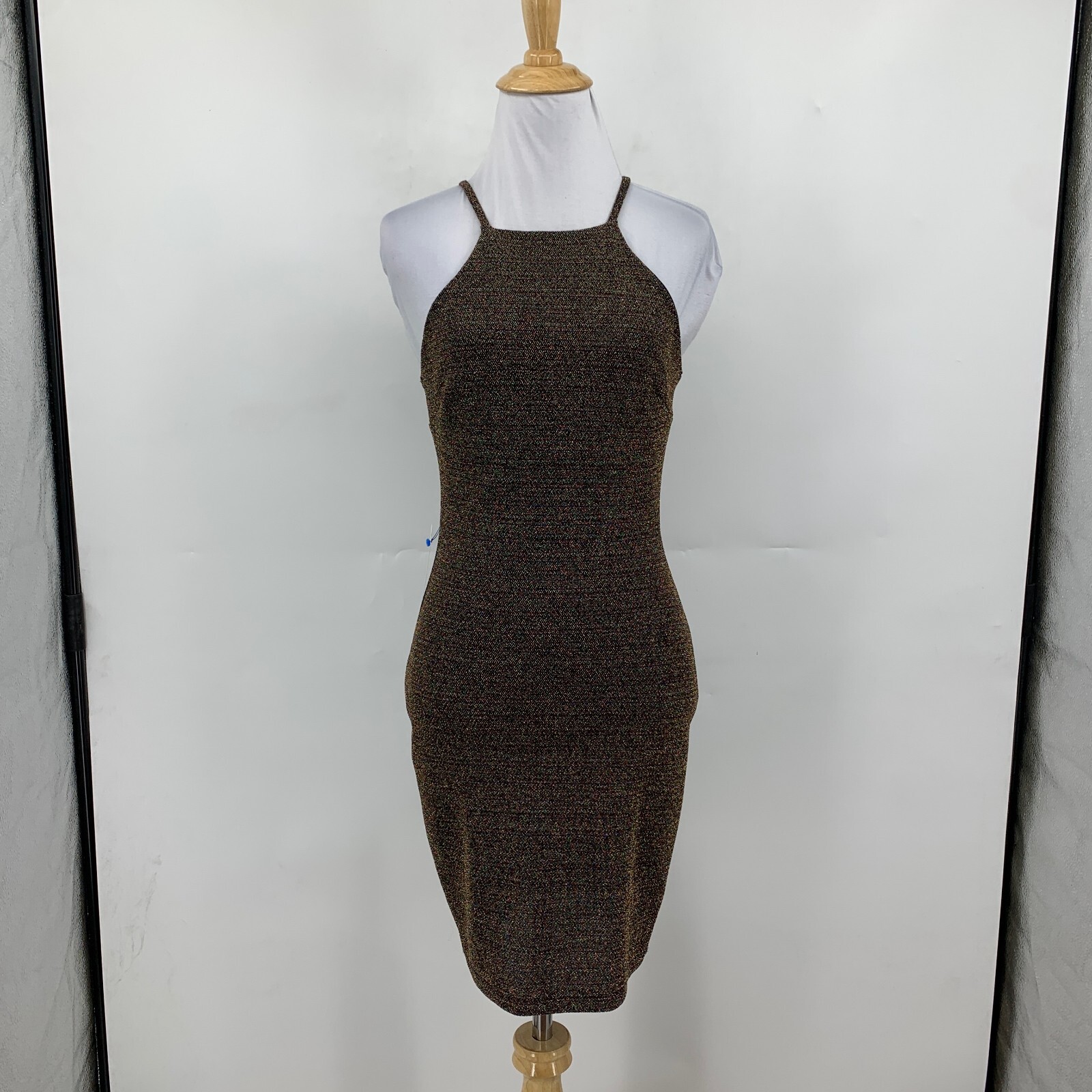 Ibiss Dress Womens XS Extra Small Muti Glare Retro Sparkle Bodycon Mini Halter