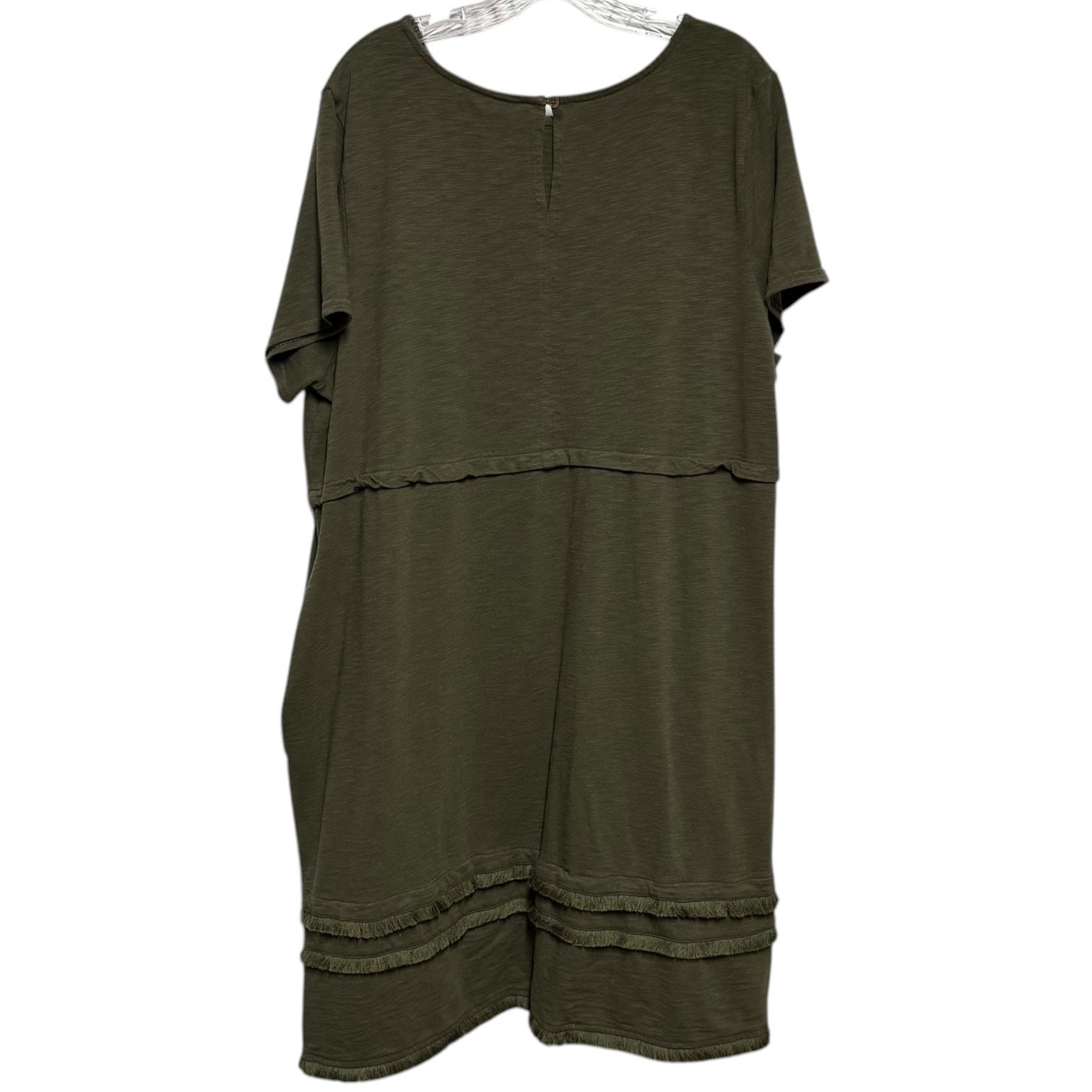 J.Jill Cotton Modal Short Sleeve Fringe Dress Sage Olive Green 2X