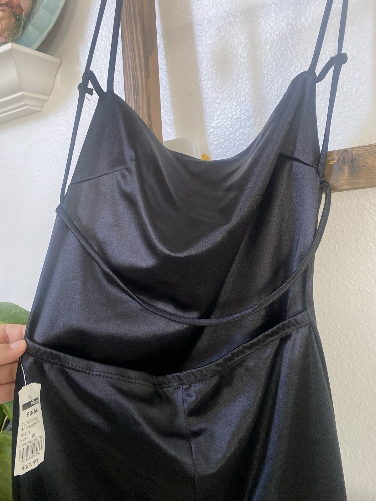 Black Satin Cowl Neck Strappy Sleeveless Slip Mini Dress M