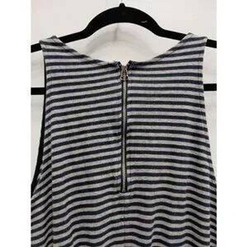 Gap Fit and Flare Dress Womens Large Gray Blue Striped Sleeveless Preppy Casual