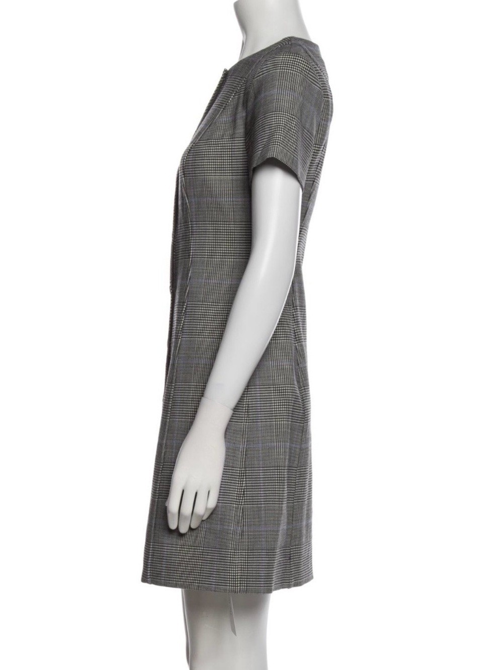 Theory Wool Gray Plaid Button-Front Mini Dress