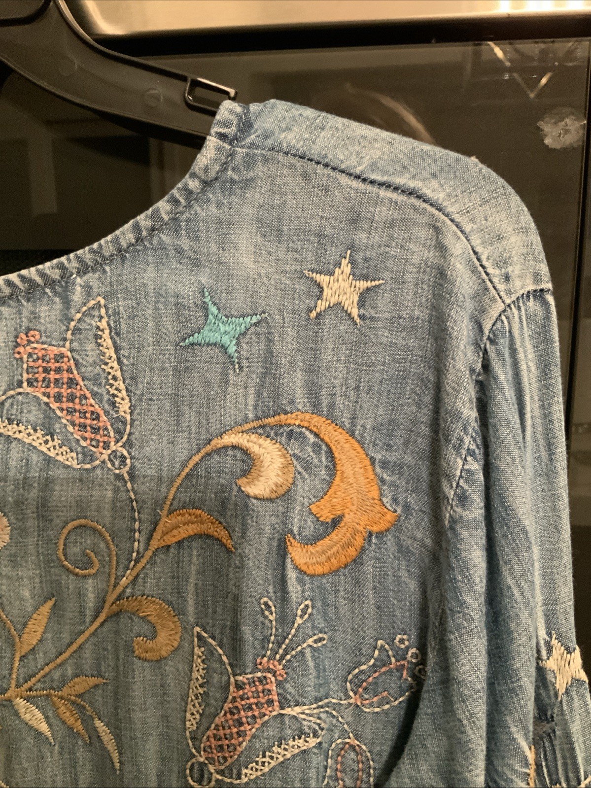Karyn See Lightweight Denim Embroidered Dress L Bohemian Handmade India