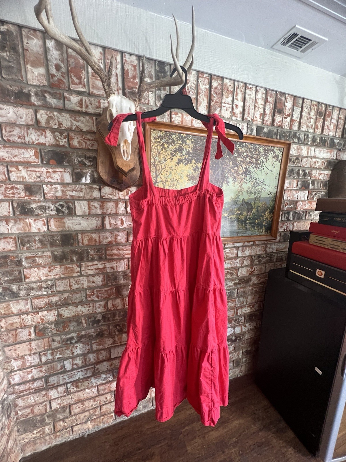Free Assembly Women’s Red Solid Square Neck Tiered Midi Maxi Sundress Size S